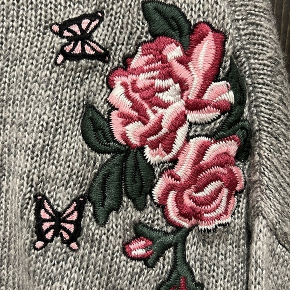 Cloud Chaser Embroidered Floral Sweater S Cropped Grey Mock Y2K 90s Girlhoodcore - Picture 3 of 9
